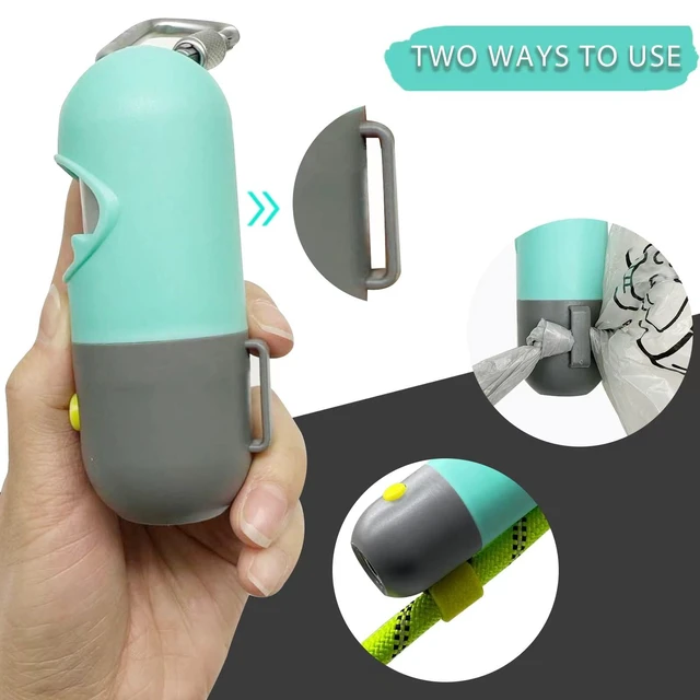 Alt view image 4 of 6 - Dog Poop Bag Holder Dispenser with LED Flashlight(Crystal Blue) | 100ft Ultra-Bright LED|Glow-in-the-Dark Avacado Clip|Metal Carabiner&Silicone Tether|15 Leak-Proof Scented Waste Bags