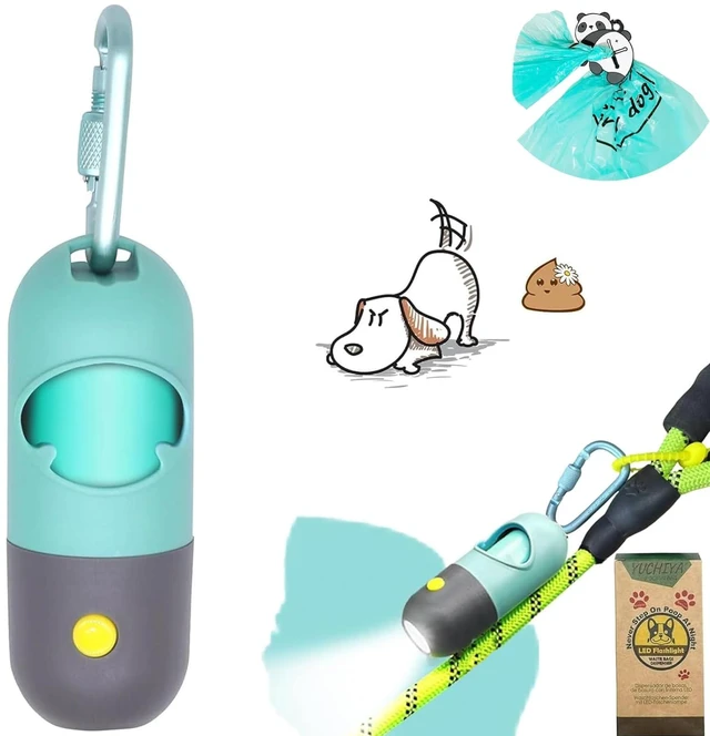 Main image of Dog Poop Bag Holder Dispenser with LED Flashlight(Crystal Blue) | 100ft Ultra-Bright LED|Glow-in-the-Dark Avacado Clip|Metal Carabiner&Silicone Tether|15 Leak-Proof Scented Waste Bags