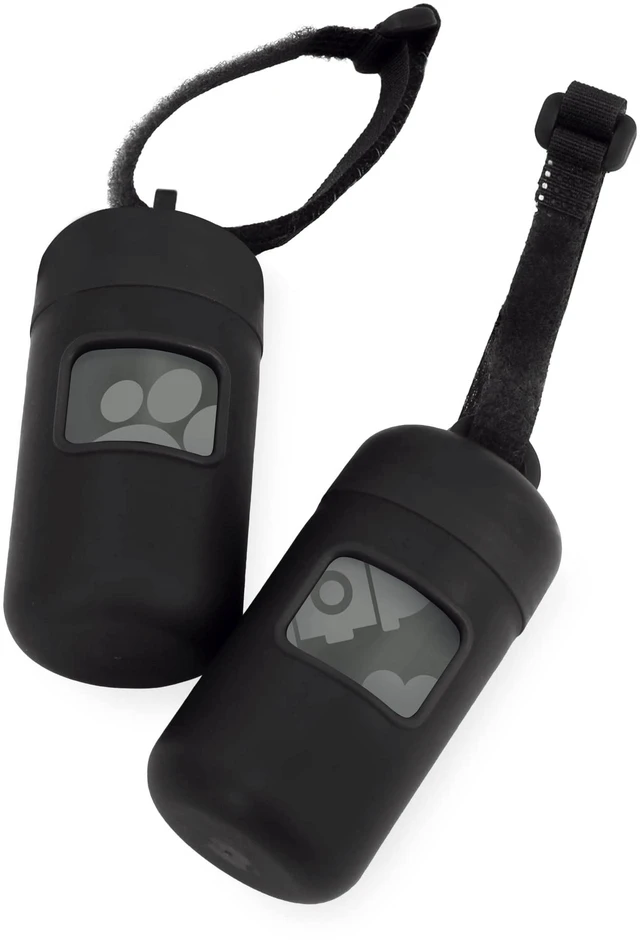 Main image of Dog Poop Bag Holder Leash Attachment with Reusable Dispenser for Travel, Walking, Park, and Outdoor Use, Durable with Clip-On - Black, Pack of 2, Plastic Dispenser w/30 Bags