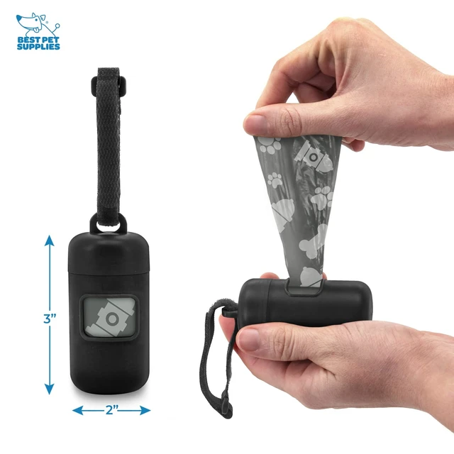 Alt view image 3 of 5 - Dog Poop Bag Holder Leash Attachment with Reusable Dispenser for Travel, Walking, Park, and Outdoor Use, Durable with Clip-On - Black, Pack of 2, Plastic Dispenser w/30 Bags