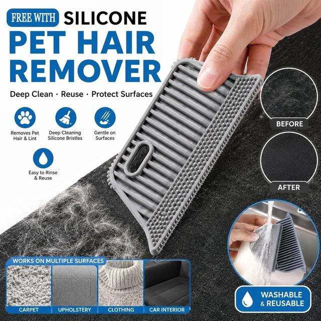 Alt view image 5 of 7 - 3-in-1 Pet Hair Removers, Carpet Rake for Dog Cat Fur Lint Clean Scraper | Fur Removal Tool, Portable Carpet Scraper for Furniture,Rug, Mats, Sofas,Couch, Pet Bed, Fur Lint & Fuzz