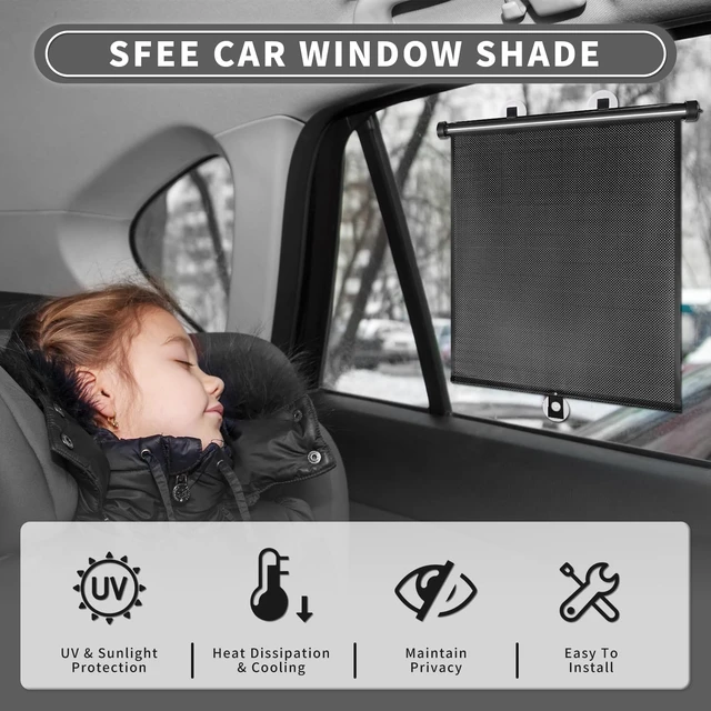 Alt view image 2 of 7 - Car Window Shade for Side Windows, 2 Pack Sun Shade Retractable for Car Blocks Heat and UV Rays Glare Protection Roller Sunshade Visor for Baby, Kids, Pets, Passengers