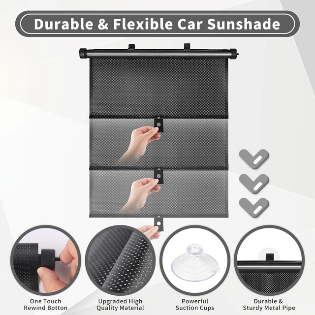 Alt view image 4 of 7 - Car Window Shade for Side Windows, 2 Pack Sun Shade Retractable for Car Blocks Heat and UV Rays Glare Protection Roller Sunshade Visor for Baby, Kids, Pets, Passengers