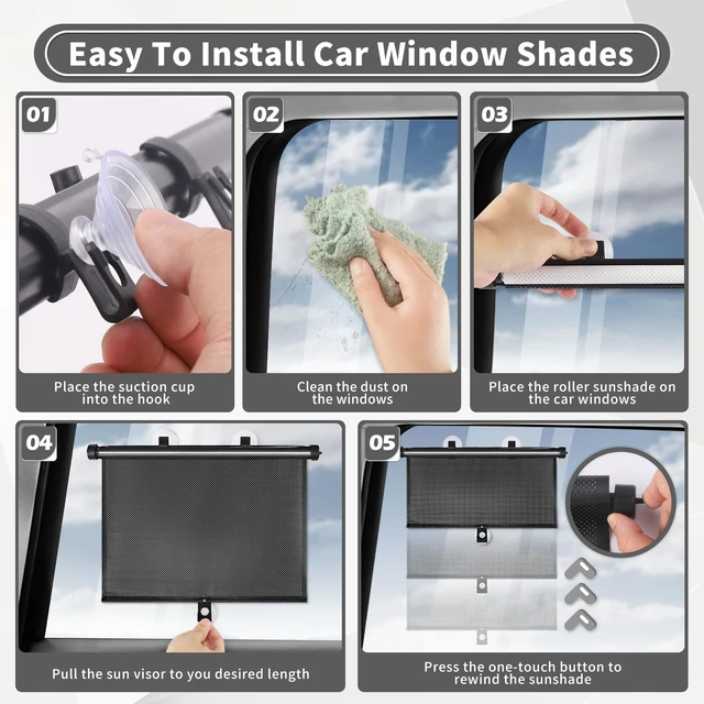Alt view image 5 of 7 - Car Window Shade for Side Windows, 2 Pack Sun Shade Retractable for Car Blocks Heat and UV Rays Glare Protection Roller Sunshade Visor for Baby, Kids, Pets, Passengers