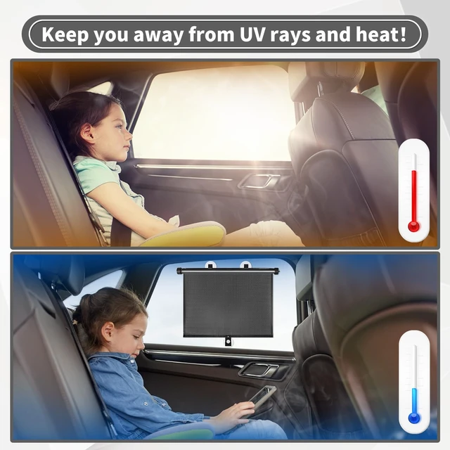Alt view image 6 of 7 - Car Window Shade for Side Windows, 2 Pack Sun Shade Retractable for Car Blocks Heat and UV Rays Glare Protection Roller Sunshade Visor for Baby, Kids, Pets, Passengers