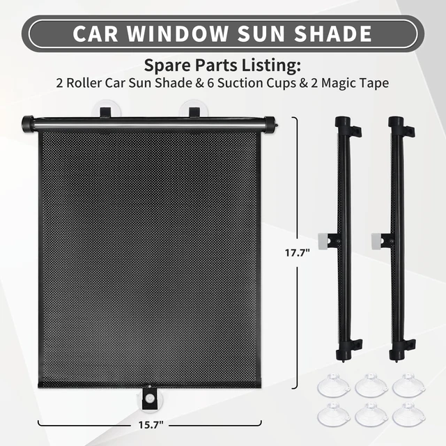 Alt view image 3 of 7 - Car Window Shade for Side Windows, 2 Pack Sun Shade Retractable for Car Blocks Heat and UV Rays Glare Protection Roller Sunshade Visor for Baby, Kids, Pets, Passengers