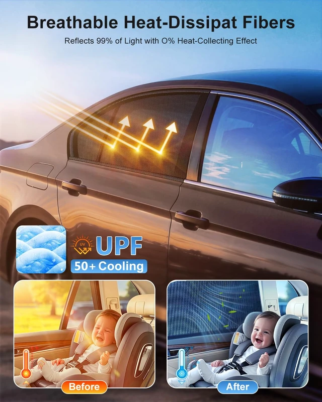 Alt view image 2 of 7 - Car Window Shades(2 Pack)-Side Window Sun Shades, UV Protection Breathable Spandex Baby Window Covers, Universal Fit Most of Cars, Protect Privacy for Family-(27.2"x39.8"), Black