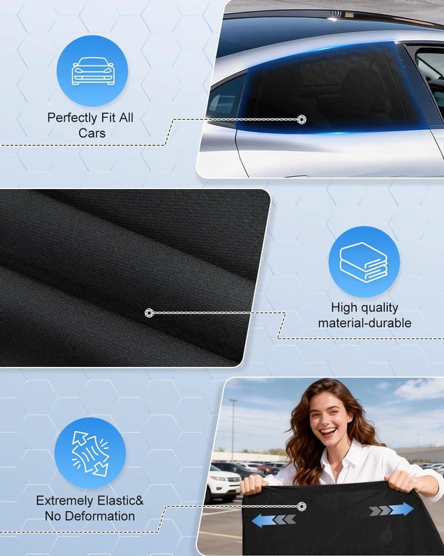 Alt view image 6 of 7 - Car Window Shades(2 Pack)-Side Window Sun Shades, UV Protection Breathable Spandex Baby Window Covers, Universal Fit Most of Cars, Protect Privacy for Family-(27.2"x39.8"), Black