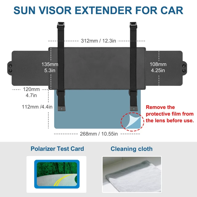 Alt view image 7 of 7 - Sun Visor Extender for Car (Polarized, UV400, PC Lens, 2 Side Sunshade), Car Visor Extender Sun Blocker, Visor Extender Attachment, Anti-Glare for Safe Driving