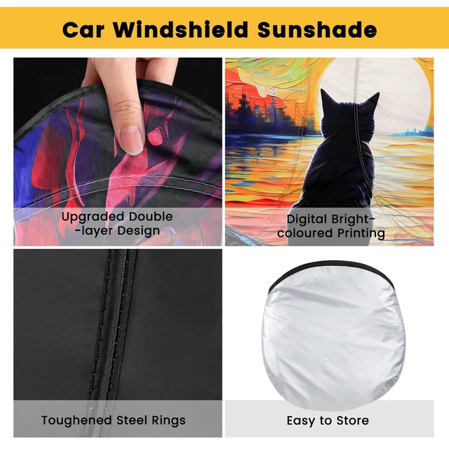 Alt view image 3 of 7 - Windshield Sun Shade, Reflective Car Sunshade Blocks Heat, 57 x 31.5 in | Blocks Heat & UV, Fits Sedans, Mini SUVs, Hatchbacks, Easy Fold & Store, Protects Dashboard & Seats