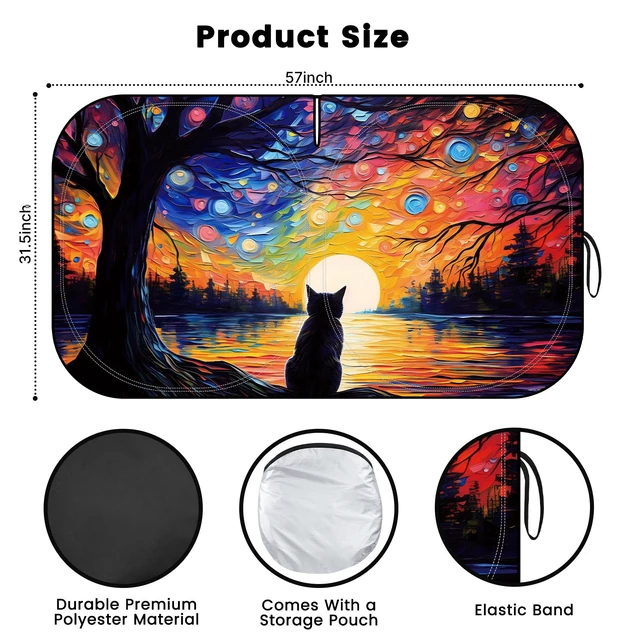Alt view image 2 of 7 - Windshield Sun Shade, Reflective Car Sunshade Blocks Heat, 57 x 31.5 in | Blocks Heat & UV, Fits Sedans, Mini SUVs, Hatchbacks, Easy Fold & Store, Protects Dashboard & Seats