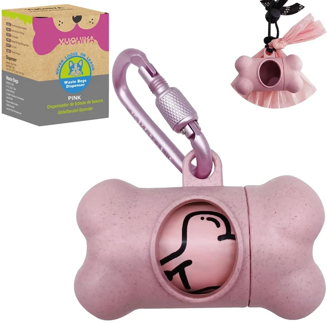 Main image of Dog Poop Pickup Bags Holder Dispenser with 1 Roll Random Color Leak-proof Scented Doggy Waste Bags and Carabiner with Safety Lock Plus Hook and Loop Fastener Never Loose on Leash Lead Again (Pink)