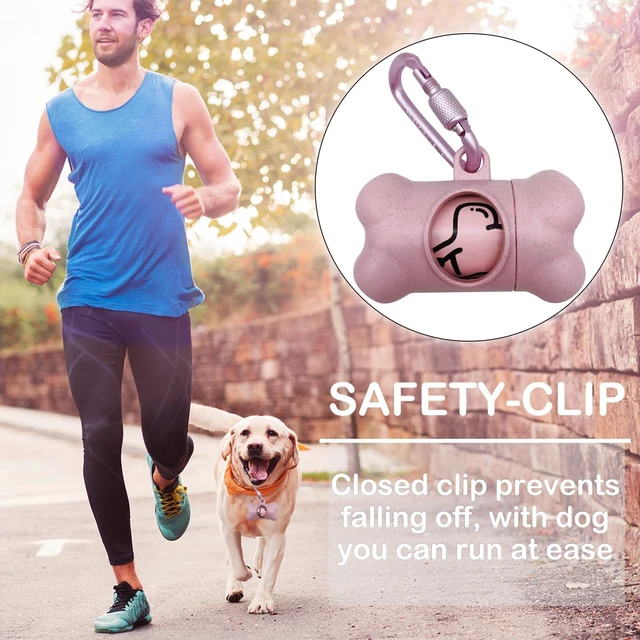 Alt view image 2 of 6 - Dog Poop Pickup Bags Holder Dispenser with 1 Roll Random Color Leak-proof Scented Doggy Waste Bags and Carabiner with Safety Lock Plus Hook and Loop Fastener Never Loose on Leash Lead Again (Pink)