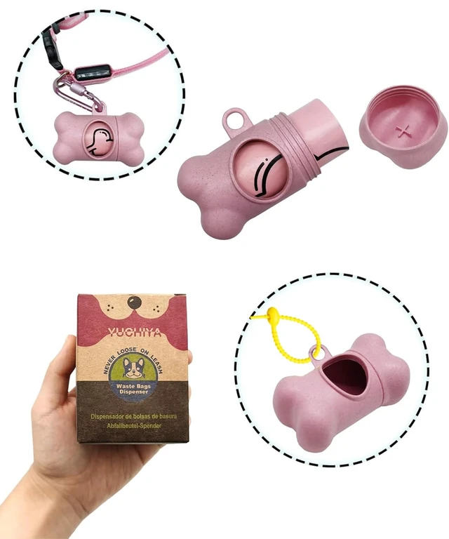 Alt view image 3 of 6 - Dog Poop Pickup Bags Holder Dispenser with 1 Roll Random Color Leak-proof Scented Doggy Waste Bags and Carabiner with Safety Lock Plus Hook and Loop Fastener Never Loose on Leash Lead Again (Pink)