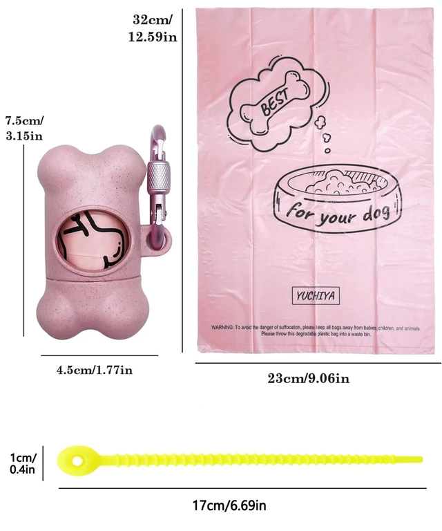 Alt view image 4 of 6 - Dog Poop Pickup Bags Holder Dispenser with 1 Roll Random Color Leak-proof Scented Doggy Waste Bags and Carabiner with Safety Lock Plus Hook and Loop Fastener Never Loose on Leash Lead Again (Pink)
