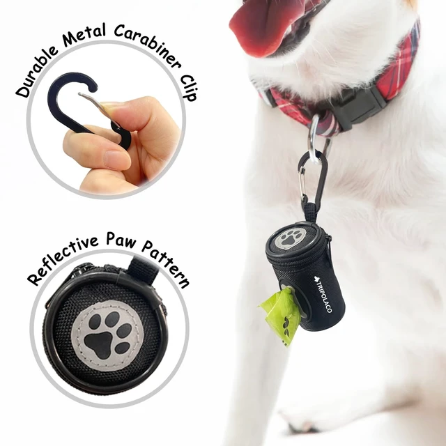 Alt view image 2 of 7 - Dog Poop Bag Holder for Leash, Easy Release Poop Bag Dispenser | 1680D Oxford, Carabiner Clip, Fits Most Standard Poop Bag Rolls, Compatible with Most Leashes, Dog Walking Accessories, Black