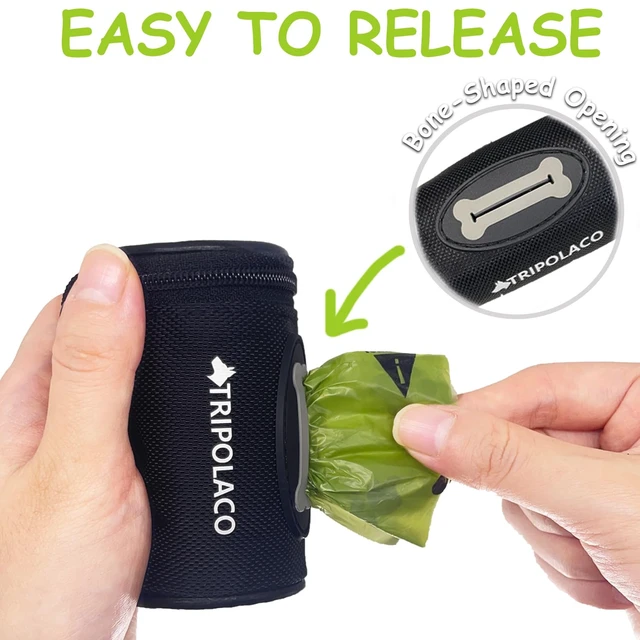 Alt view image 3 of 7 - Dog Poop Bag Holder for Leash, Easy Release Poop Bag Dispenser | 1680D Oxford, Carabiner Clip, Fits Most Standard Poop Bag Rolls, Compatible with Most Leashes, Dog Walking Accessories, Black