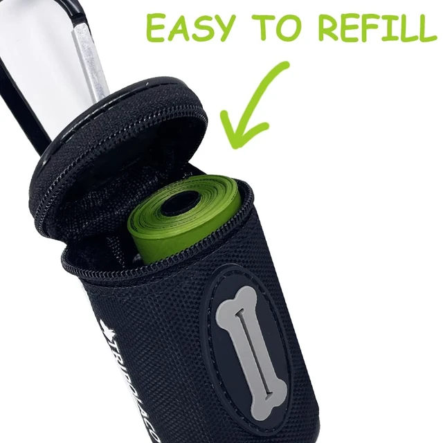 Alt view image 5 of 7 - Dog Poop Bag Holder for Leash, Easy Release Poop Bag Dispenser | 1680D Oxford, Carabiner Clip, Fits Most Standard Poop Bag Rolls, Compatible with Most Leashes, Dog Walking Accessories, Black