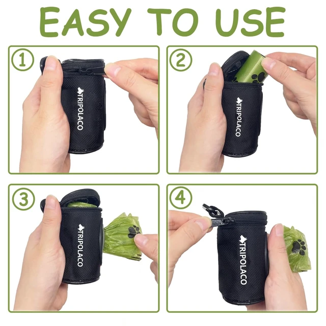 Alt view image 6 of 7 - Dog Poop Bag Holder for Leash, Easy Release Poop Bag Dispenser | 1680D Oxford, Carabiner Clip, Fits Most Standard Poop Bag Rolls, Compatible with Most Leashes, Dog Walking Accessories, Black
