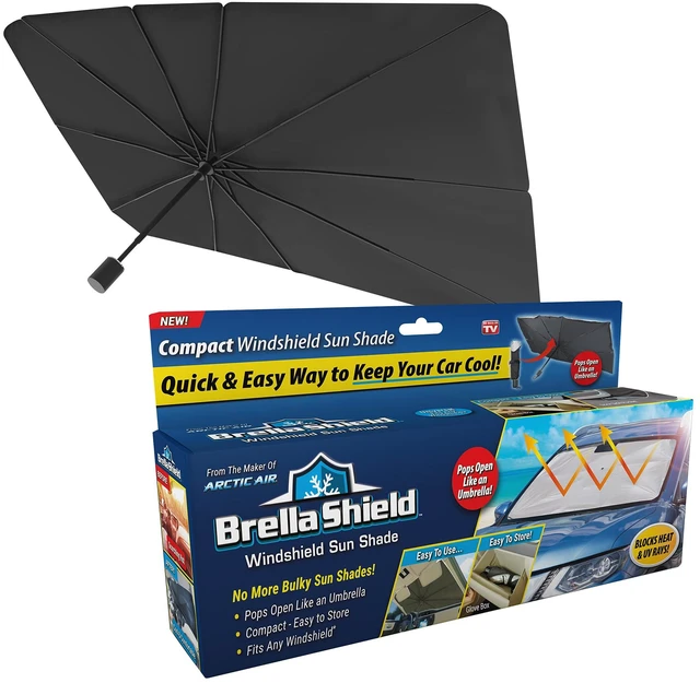 Main image of Brella Shield Car Windshield Sun Shade by Arctic Air, 31 x 57 in | Blocks Sun to Help Keep Your Car Cooler | One Size Fits Most Windshields | As Seen on TV | Folds for Easy Storage