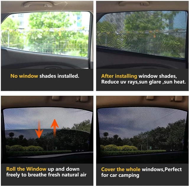 Alt view image 2 of 5 - Car Rear Side Window Shades,2 Pack Breathable Mesh Car Window Screens Sun Shades Covers for Camping,Fit for 96% of Cars, Block Sun Glare,UV Protection,Privacy Protection