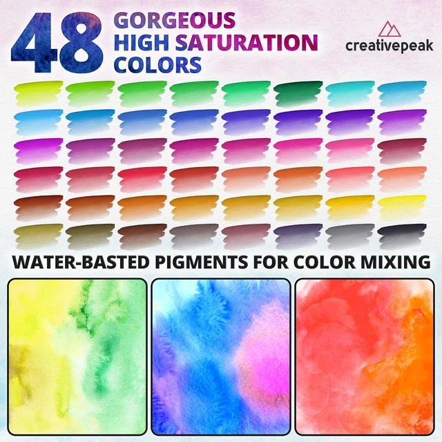 Alt view image 5 of 7 - Premium Watercolor Brush Pens, 48 Vibrant, Soft Tip, Art Coloring Markers | CreativePeak Brush Pens with 2 Blending Brushes, Designed for 300 gsm Watercolor Paper, Calligraphy & Lettering Supplies