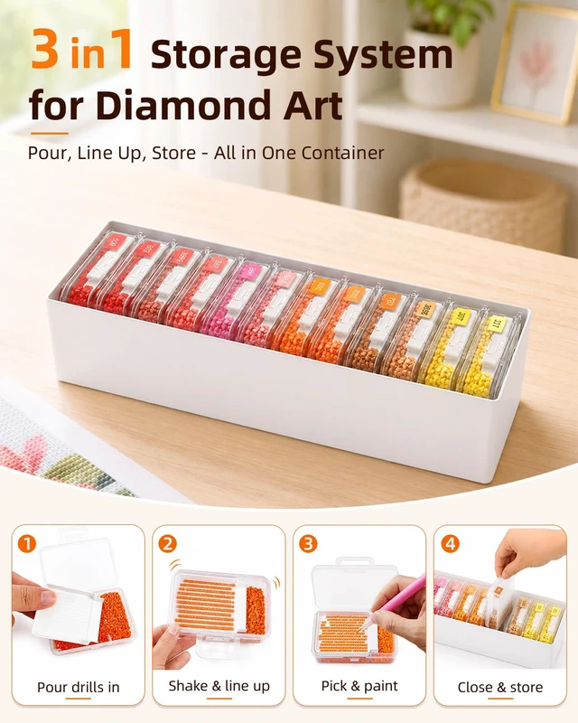 Alt view image 3 of 7 - 12 PCS Diamond Painting Storage Containers Trays, White | 3-in-1 Diamond Painting Trays with Lids, Detachable Trays, 1 Storage Racks, Diamond Art Accessories, Diamond Art Storage