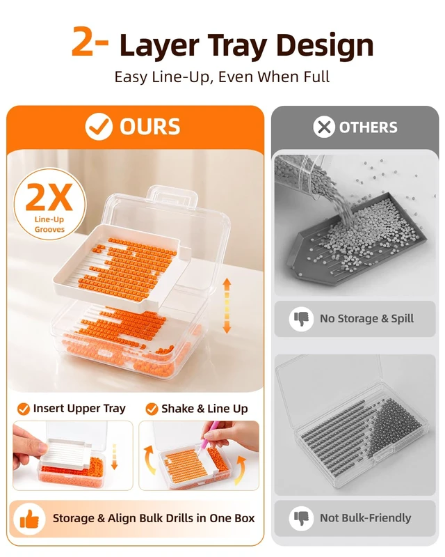 Alt view image 4 of 7 - 12 PCS Diamond Painting Storage Containers Trays, White | 3-in-1 Diamond Painting Trays with Lids, Detachable Trays, 1 Storage Racks, Diamond Art Accessories, Diamond Art Storage