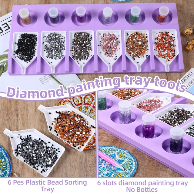 Alt view image 5 of 7 - Diamond Tray, 6 Slots Tray Paint Tool Art Crafts Diamond Trays Tools Kits Plastic Sorting Organizer Art Storage Drawing Accessories Kit for Rhinestones DIY