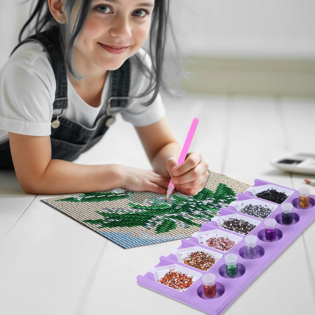 Alt view image 7 of 7 - Diamond Tray, 6 Slots Tray Paint Tool Art Crafts Diamond Trays Tools Kits Plastic Sorting Organizer Art Storage Drawing Accessories Kit for Rhinestones DIY