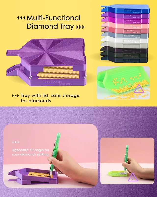 Alt view image 2 of 7 - Silky Diamond Art Tray with Prismatic Shine Lid, Silky Violet | The diamond painting tray with lid keeps diamond art beads organized. Practical diamond painting accessories for projects.