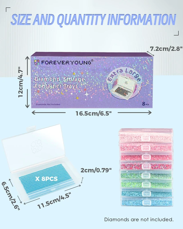 Alt view image 6 of 7 - 8PCS Extra Large Diamond Painting Storage Containers Trays | 2-in-1 design keeps diamond art beads organized. Provides bead storage and line-up, with a box package for a tidy workspace.