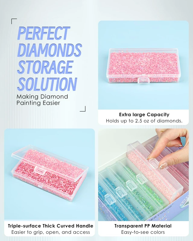 Alt view image 4 of 7 - 8PCS Extra Large Diamond Painting Storage Containers Trays | 2-in-1 design keeps diamond art beads organized. Provides bead storage and line-up, with a box package for a tidy workspace.