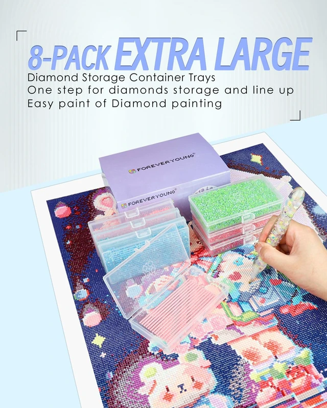 Alt view image 2 of 7 - 8PCS Extra Large Diamond Painting Storage Containers Trays | 2-in-1 design keeps diamond art beads organized. Provides bead storage and line-up, with a box package for a tidy workspace.