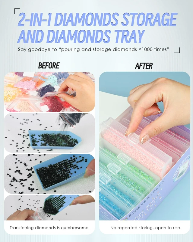 Alt view image 3 of 7 - 8PCS Extra Large Diamond Painting Storage Containers Trays | 2-in-1 design keeps diamond art beads organized. Provides bead storage and line-up, with a box package for a tidy workspace.