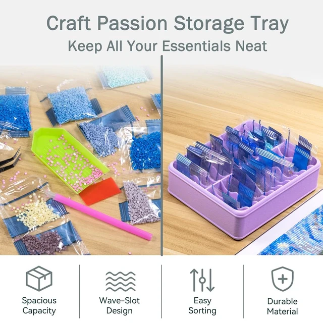 Alt view image 3 of 5 - 3D Printed 20 Grids Diamond Painting Bag Organizer, Multi Slot Drill Bags Storage Tray, Spill Proof Stand Upright Portable Desktop Craft Storage Caddy for Small Diamond Art Accessories-Purple