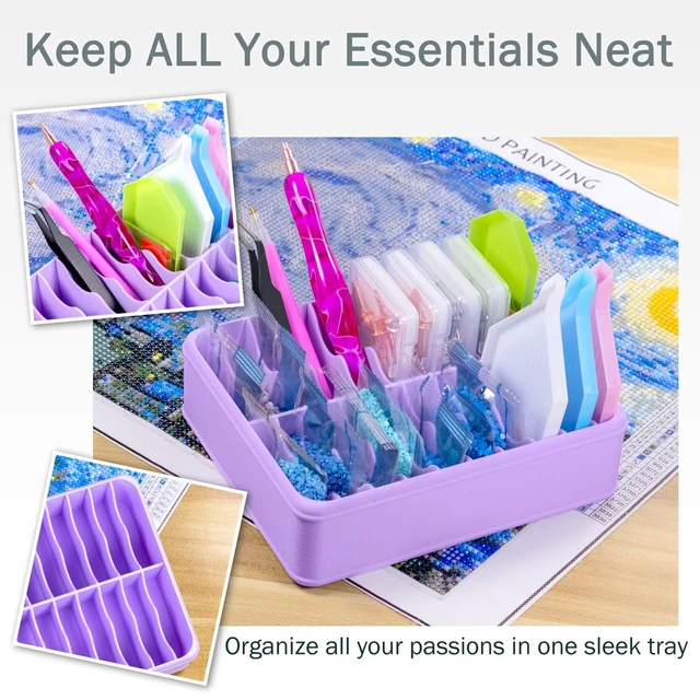 Alt view image 5 of 5 - 3D Printed 20 Grids Diamond Painting Bag Organizer, Multi Slot Drill Bags Storage Tray, Spill Proof Stand Upright Portable Desktop Craft Storage Caddy for Small Diamond Art Accessories-Purple