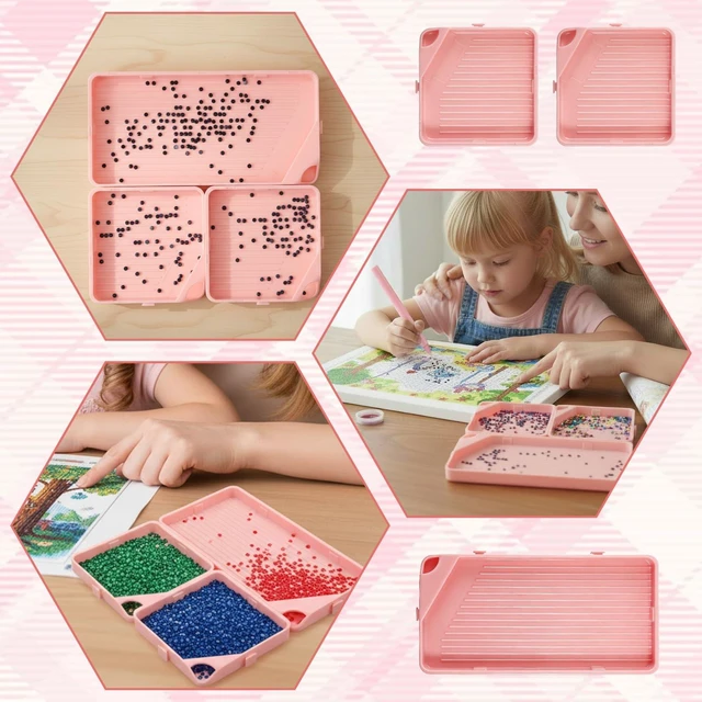 Alt view image 6 of 7 - 3 Pcs Diamond Art Trays, 2 Size Diamond Art Storage Containers Bead Sorting Trays Rhinestone Tray Organizer Diamond Art Accessories and Tools for DIY Crafts (Pink)