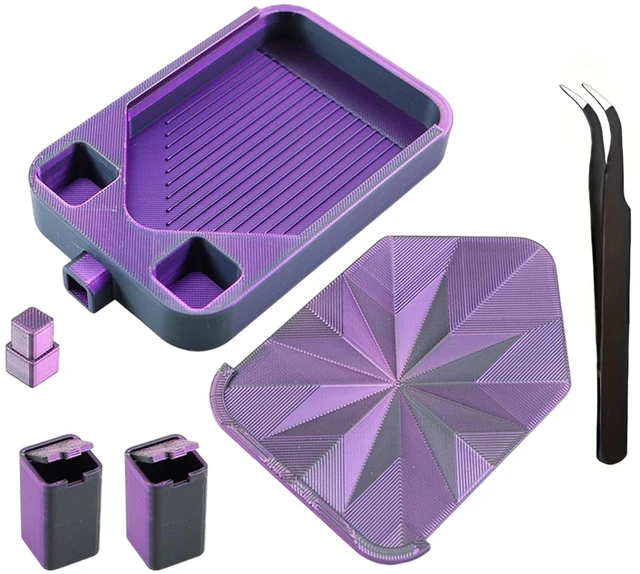 Main image of Diamond Painting Tray with Lid and Tweezer, Rhinestone Storage Tray with Lid & 2 Storage Bucket Design, Easy Pour Bead Tray, Diamond Art Kits for Adults, Diamond Art Accessories Tools (Black Purple)