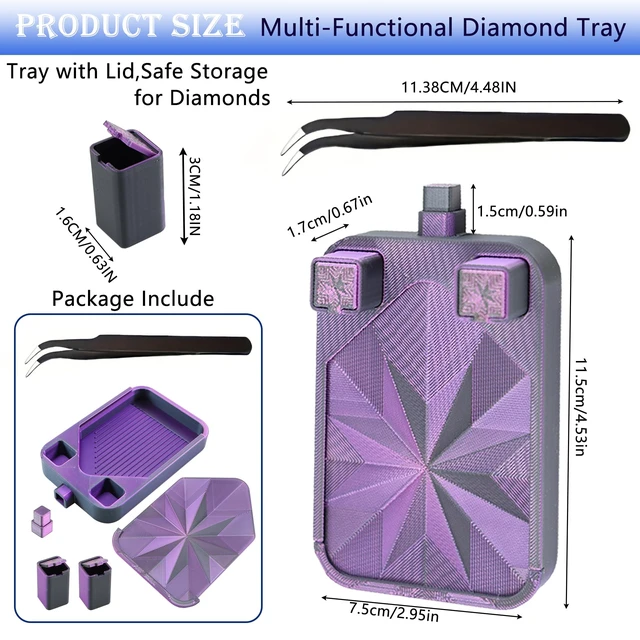 Alt view image 2 of 7 - Diamond Painting Tray with Lid and Tweezer, Rhinestone Storage Tray with Lid & 2 Storage Bucket Design, Easy Pour Bead Tray, Diamond Art Kits for Adults, Diamond Art Accessories Tools (Black Purple)
