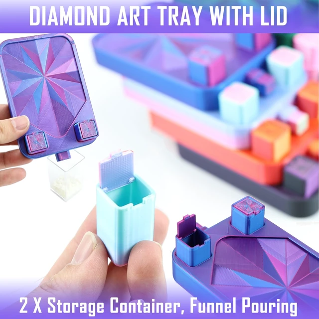 Alt view image 4 of 7 - Diamond Painting Tray with Lid and Tweezer, Rhinestone Storage Tray with Lid & 2 Storage Bucket Design, Easy Pour Bead Tray, Diamond Art Kits for Adults, Diamond Art Accessories Tools (Black Purple)