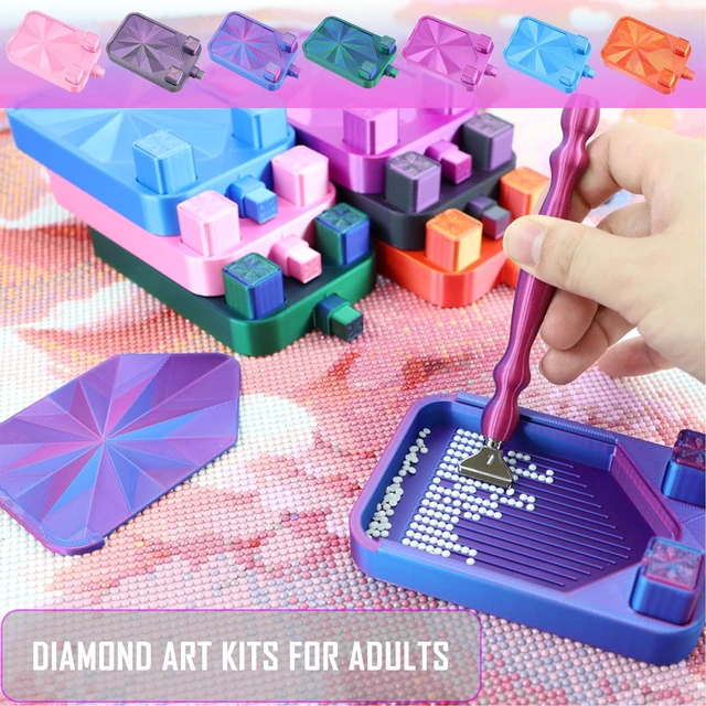 Alt view image 6 of 7 - Diamond Painting Tray with Lid and Tweezer, Rhinestone Storage Tray with Lid & 2 Storage Bucket Design, Easy Pour Bead Tray, Diamond Art Kits for Adults, Diamond Art Accessories Tools (Black Purple)
