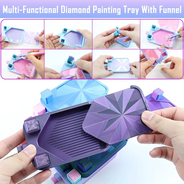 Alt view image 3 of 7 - Diamond Painting Tray with Lid and Tweezer, Rhinestone Storage Tray with Lid & 2 Storage Bucket Design, Easy Pour Bead Tray, Diamond Art Kits for Adults, Diamond Art Accessories Tools (Black Purple)