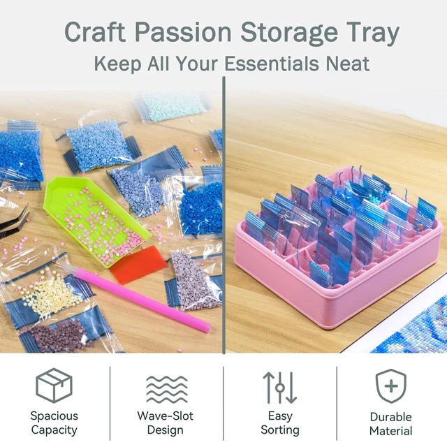 Alt view image 3 of 5 - 3D Printed 20 Grids Diamond Painting Bag Organizer, Multi Slot Drill Bags Storage Tray, Spill Proof Stand Upright Portable Desktop Craft Storage Caddy for Small Diamond Art Accessories -Pink