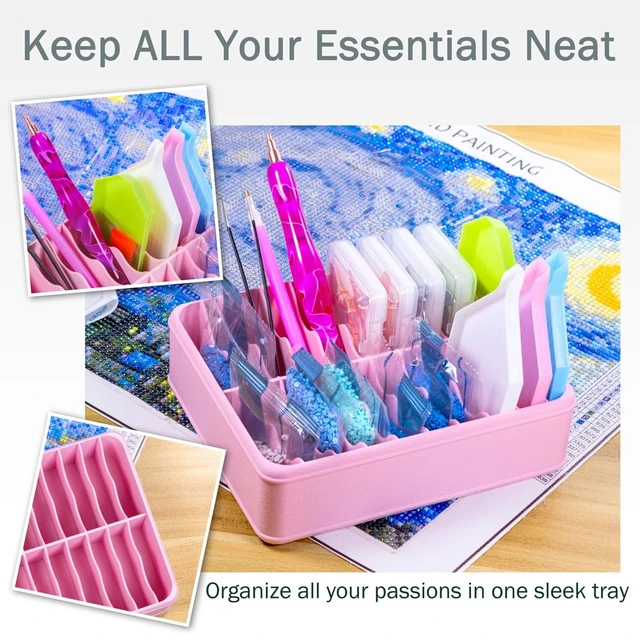 Alt view image 5 of 5 - 3D Printed 20 Grids Diamond Painting Bag Organizer, Multi Slot Drill Bags Storage Tray, Spill Proof Stand Upright Portable Desktop Craft Storage Caddy for Small Diamond Art Accessories -Pink