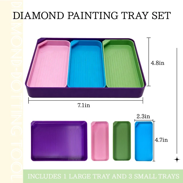 Alt view image 2 of 7 - 4PCS Diamond Art Trays, Rhinestone Tray Organizer, Diamond Art Storage Containers Kit, Sorting Tray for DIY Crafts Rhinestone Beads, Diamond Painting Tools Accessories