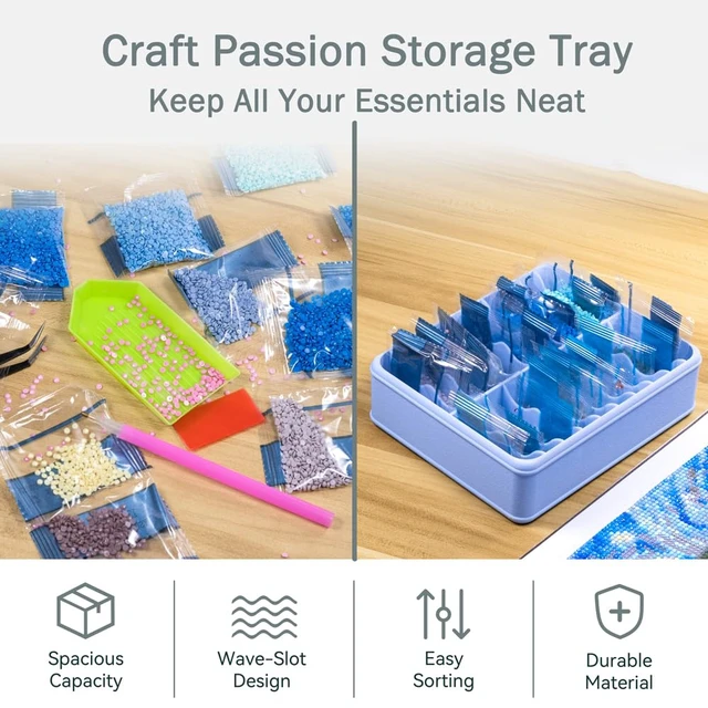 Alt view image 3 of 5 - 3D Printed 20 Grids Diamond Painting Bag Organizer, Multi Slot Drill Bags Storage Tray, Spill Proof Stand Upright Portable Desktop Craft Storage Caddy for Small Diamond Art Accessories -Blue