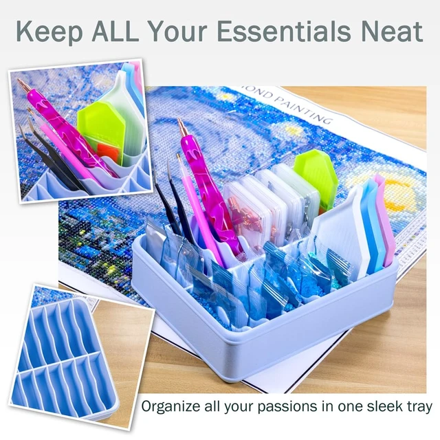 Alt view image 5 of 5 - 3D Printed 20 Grids Diamond Painting Bag Organizer, Multi Slot Drill Bags Storage Tray, Spill Proof Stand Upright Portable Desktop Craft Storage Caddy for Small Diamond Art Accessories -Blue