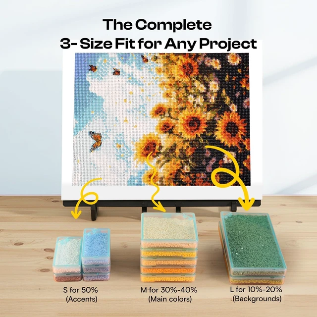 Alt view image 5 of 7 - 40 PCS Diamond Painting Storage Containers Trays wit Lids, 3 Size | 4 in 1 Functional Diamond Painting Trays, Multi-Slot Design System, Static-Free Deep Groove Design, Organizer for Diamond Art