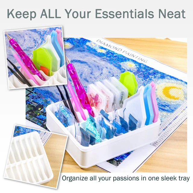 Alt view image 5 of 5 - 3D Printed 20 Grids Diamond Painting Bag Organizer, Multi Slot Drill Bags Storage Tray, Spill Proof Stand Upright Portable Desktop Craft Storage Caddy for Small Diamond Art Accessories -White